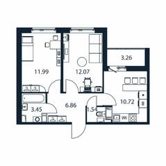 ЖК «Полис ЛАВрики», планировка 2-комнатной квартиры, 48.26 м²