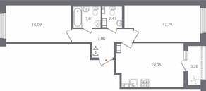 ЖК «Б15», планировка 2-комнатной квартиры, 68.65 м²