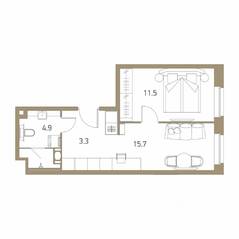Апарт-комплекс «VIDI», планировка 2-комнатной квартиры, 35.60 м²