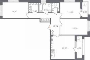 ЖК «Б15», планировка 3-комнатной квартиры, 85.53 м²