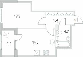 ЖК «Югтаун. Олимпийские кварталы», планировка 1-комнатной квартиры, 40.20 м²