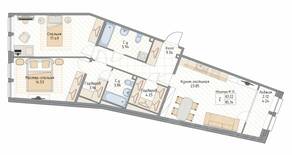 ЖК «Квадрия», планировка 2-комнатной квартиры, 85.34 м²
