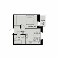 ЖК «iD Svetlanovskiy», планировка 1-комнатной квартиры, 35.70 м²