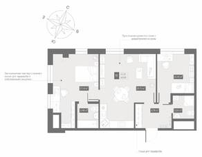 Апарт-отель «Zoom Черная речка», планировка 2-комнатной квартиры, 63.68 м²