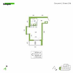 ЖК «Simple», планировка студии, 28.40 м²