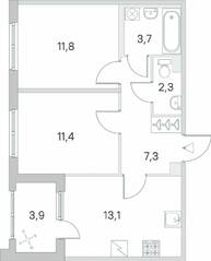 ЖК «Югтаун. Олимпийские кварталы», планировка 2-комнатной квартиры, 51.55 м²