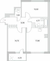 ЖК «Ясно. Янино», планировка 2-комнатной квартиры, 64.40 м²