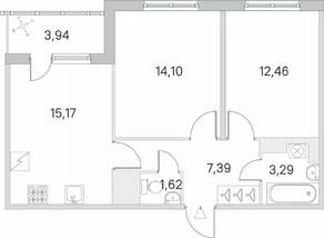 ЖК «Югтаун. Олимпийские кварталы», планировка 2-комнатной квартиры, 56.00 м²