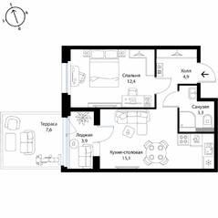 МЖК «Экография», планировка 1-комнатной квартиры, 40.00 м²