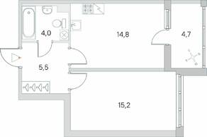 ЖК «Югтаун. Олимпийские кварталы», планировка 1-комнатной квартиры, 41.85 м²