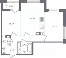 ЖК «Б15», планировка 2-комнатной квартиры, 61.05 м²