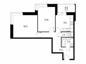 ЖК «Солнечный парк», планировка 2-комнатной квартиры, 60.14 м²
