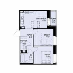 ЖК «iD Svetlanovskiy», планировка 2-комнатной квартиры, 48.87 м²