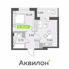 ЖК «Аквилон All in 3.0», планировка 1-комнатной квартиры, 31.14 м²