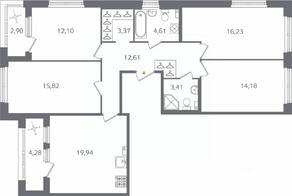 ЖК «Б15», планировка 4-комнатной квартиры, 105.86 м²