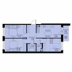 ЖК «ID Murino II», планировка 3-комнатной квартиры, 60.91 м²