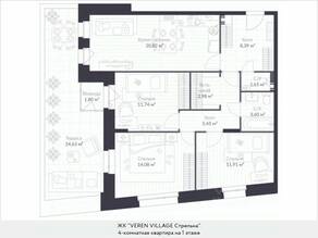 МЖК «Veren Village стрельна», планировка 4-комнатной квартиры, 91.40 м²