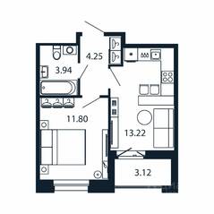 ЖК «Полис Новоселье», планировка 1-комнатной квартиры, 34.77 м²