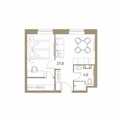 Апарт-комплекс «VIDI», планировка 2-комнатной квартиры, 33.10 м²