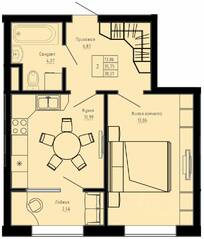 ЖК «Pixel», планировка 1-комнатной квартиры, 38.21 м²