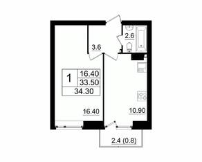 МЖК «Итальянский квартал», планировка 1-комнатной квартиры, 34.30 м²