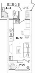 ЖК «БелАрт», планировка студии, 25.08 м²