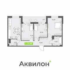 ЖК «Аквилон ZALIVE», планировка 3-комнатной квартиры, 73.99 м²