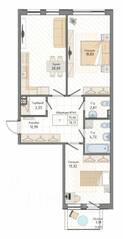 ЖК «Мануфактура James Beck», планировка 2-комнатной квартиры, 76.13 м²