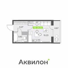 ЖК «Аквилон All in 3.0», планировка студии, 24.52 м²