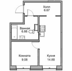ЖК «Юнтолово», планировка 2-комнатной квартиры, 36.90 м²