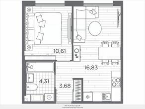 ЖК «Plus Пулковский», планировка 1-комнатной квартиры, 35.43 м²