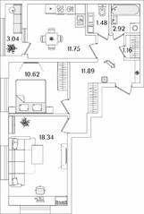ЖК «БелАрт», планировка 2-комнатной квартиры, 59.68 м²