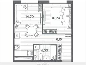 ЖК «Plus Пулковский», планировка 1-комнатной квартиры, 35.12 м²