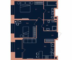 ЖК «ERA», планировка 3-комнатной квартиры, 70.30 м²