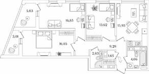 ЖК «Лайнеръ», планировка 3-комнатной квартиры, 85.10 м²