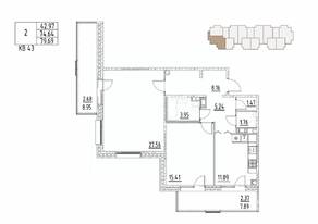 ЖК «Loft у озера», планировка 2-комнатной квартиры, 79.69 м²
