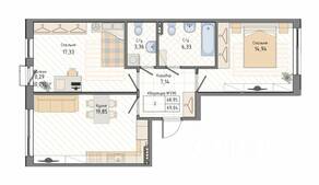 ЖК «Мануфактура James Beck», планировка 2-комнатной квартиры, 69.04 м²