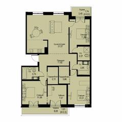 ЖК «ID Кудрово», планировка 4-комнатной квартиры, 109.14 м²