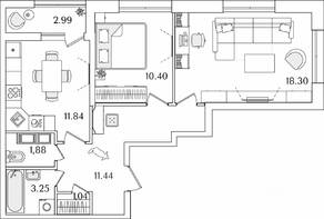 ЖК «БелАрт», планировка 2-комнатной квартиры, 59.65 м²