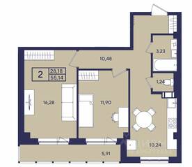 ЖК «Port», планировка 2-комнатной квартиры, 55.10 м²