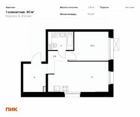 ЖК «Аэронавт», планировка 1-комнатной квартиры, 40.00 м²