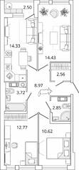 ЖК «Master Place», планировка 3-комнатной квартиры, 71.50 м²