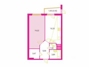ЖК «Эврика», планировка 1-комнатной квартиры, 51.00 м²