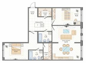 ЖК «Мануфактура James Beck», планировка 2-комнатной квартиры, 114.27 м²