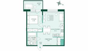 ЖК «Magnifika», планировка 1-комнатной квартиры, 44.01 м²