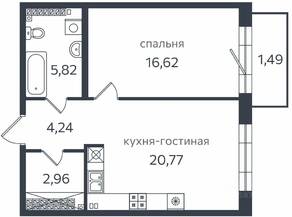 ЖК «Петровская коса, 1», планировка 1-комнатной квартиры, 52.30 м²