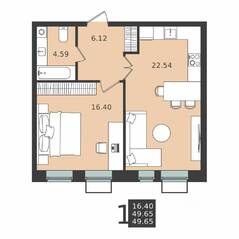 ЖК «Мишино-2», планировка 1-комнатной квартиры, 49.65 м²