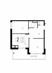 МЖК «Сказка», планировка 2-комнатной квартиры, 65.20 м²