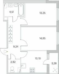 ЖК «Ясно. Янино», планировка 2-комнатной квартиры, 56.41 м²
