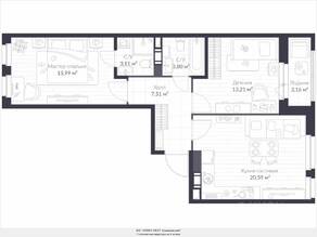 ЖК «Veren Next шуваловский», планировка 3-комнатной квартиры, 66.20 м²